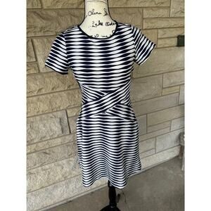 y2k Op art skater dress navy white